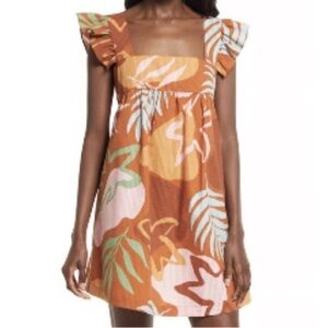 Open Edit Women’s Mini Ruched 
T-Shirt Dress in Brown Rust Floral Print Size:S